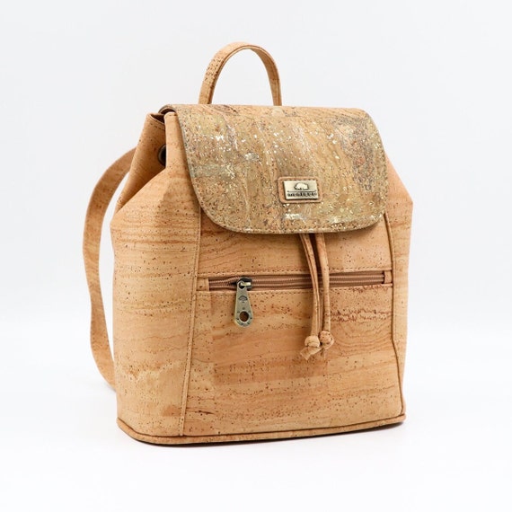 cork leather backpacks Classic Vegan Backpack 16" Macbook, Back to School, Not Personalized 8 x 3 x 10 inch Cork Leather Lightweight Backpack, Sustainable