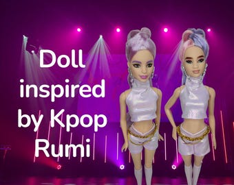 Rumi Doll and outfit inspired by Kpop Demon hunters, Huntrix