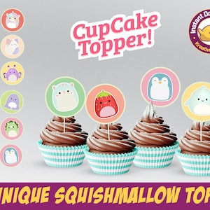 Squishmallow Cupcake Toppers: Party Printables (Instant Download)