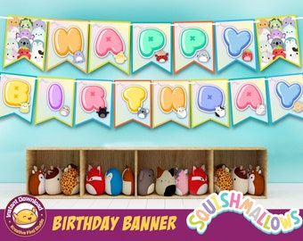 Squishmallow Birthday Banner: Colorful Party Decor (Printable PDF)