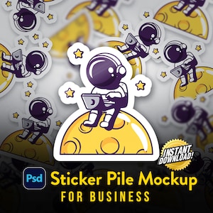 Automatic Sticker Mockup: Sticker Pile Photoshop Template (PSD)