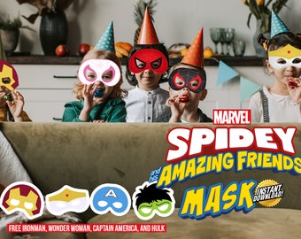 Maski na przyjęcie urodzinowe Spidermana i Przyjaciół: 7 postaci (do pobrania w wersji cyfrowej)