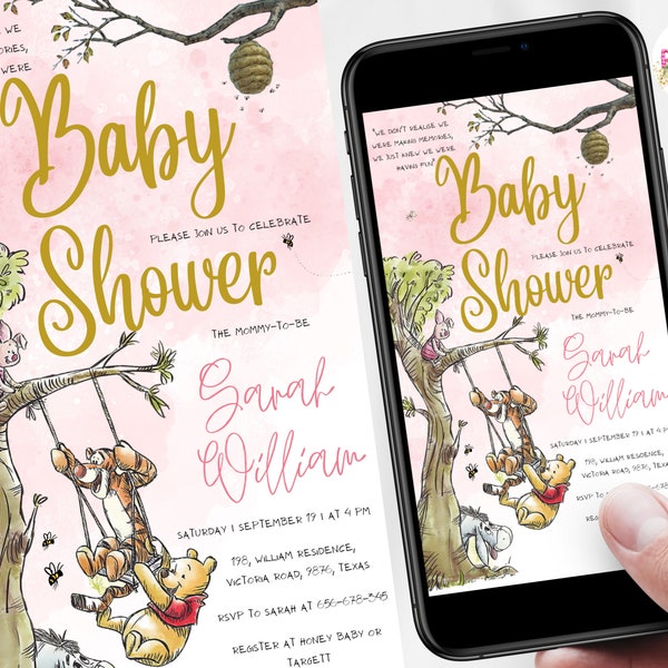 Winnie the Pooh Electronic Baby Shower Invitations Etsy