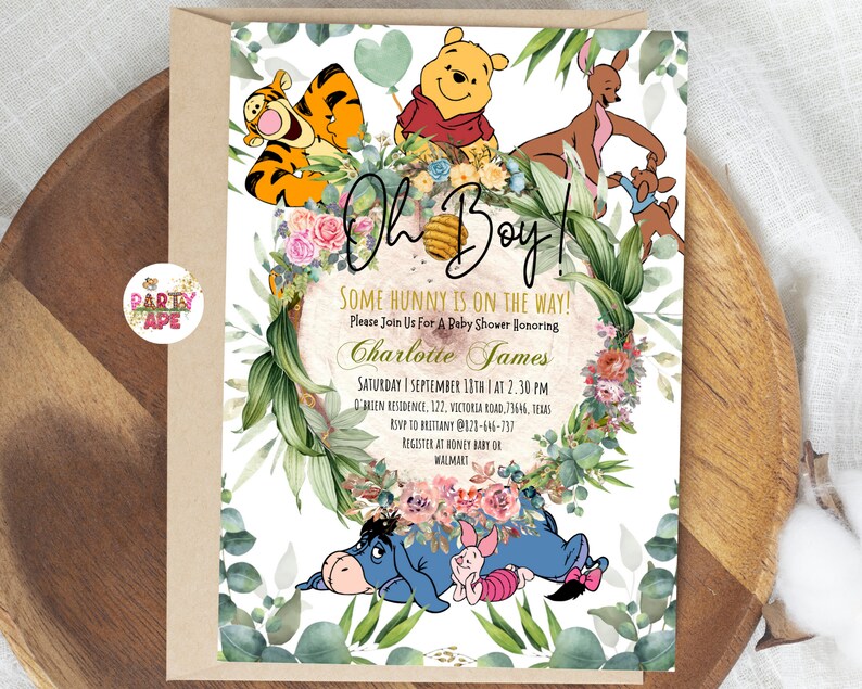 Winnie the Pooh Baby Shower Invitation Template, Classic Winnie Pooh