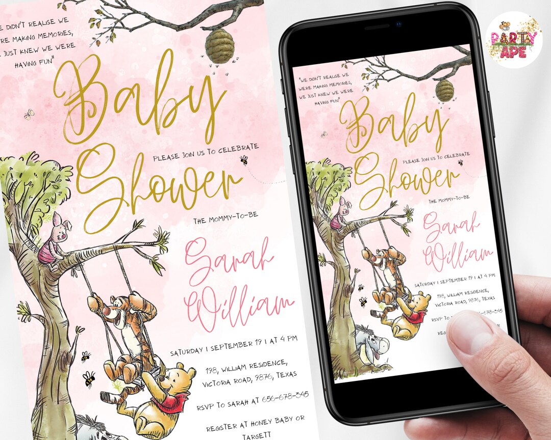 Digital Winnie the Pooh Evite Classic Winnie the Pooh Baby Etsy