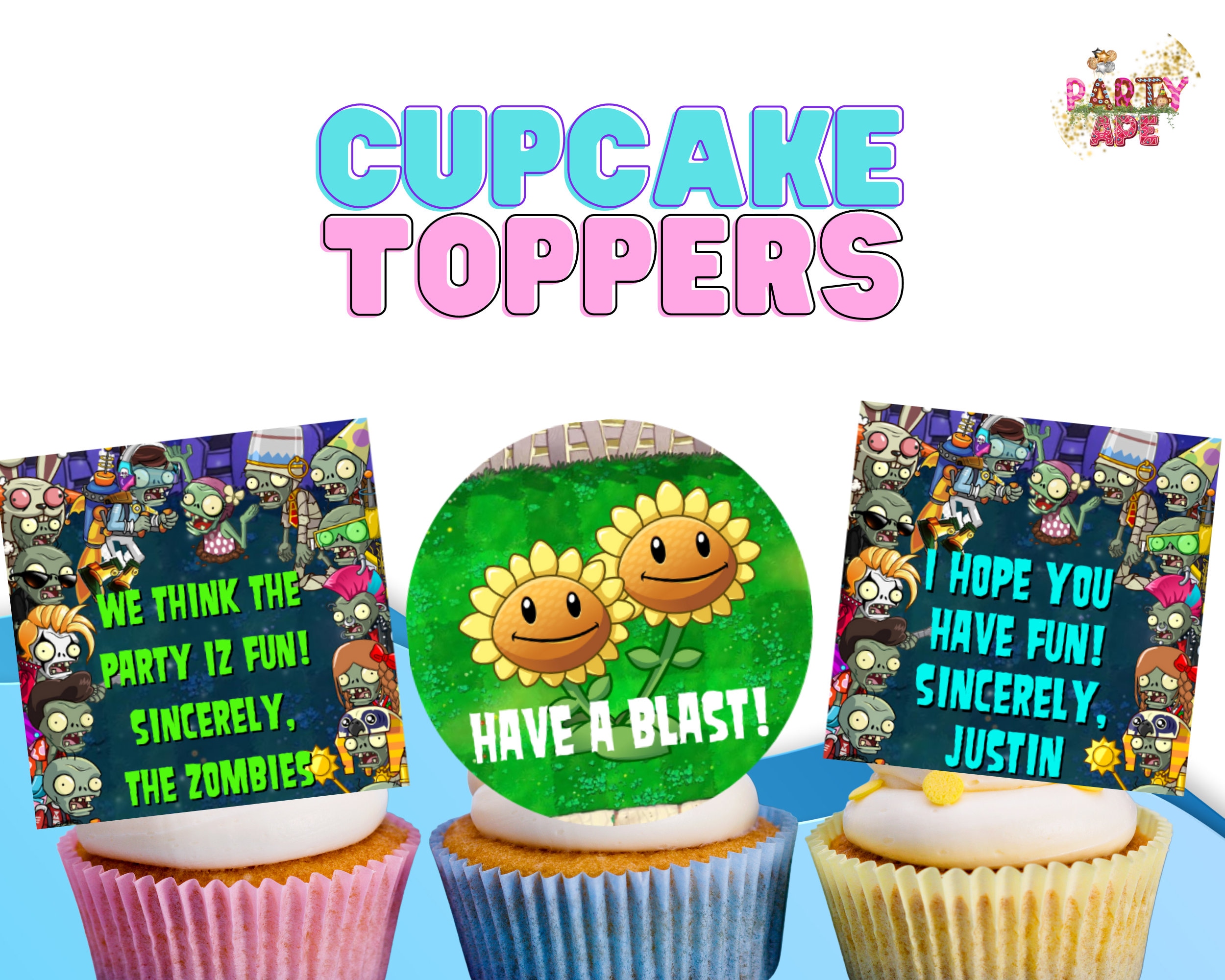 Plants VS Zombies Cupcake Wrapper Topper Picks Party Birthday Decoration 12set 