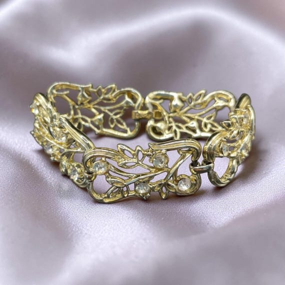 Vintage Coro Gold Tone Rhinestone Bracelet - Etsy display picture 3