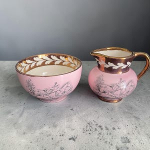 Vintage Grays Pottery Pink Creamer and Bowl with Equestrian Transferware, Pattern A9270