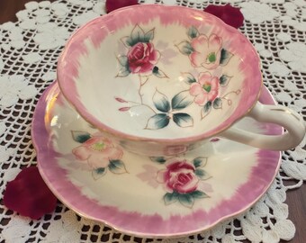 Vintage Paragon Floral Hand-Painted Bone China Teacup and Saucer