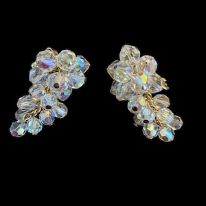 Vintage Clip On Aurora Borealis Cha Cha Earrings
