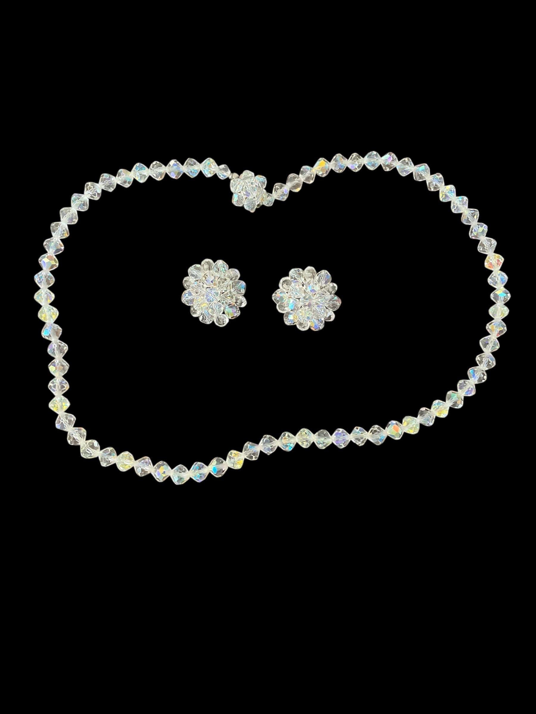 Vintage 50’s Aurora Borealis Necklace & Clip Earrings