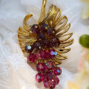 Parklane Vintage Cha Cha Brooch, Gold Tone AB Crystals In Ombré Purple and Pink