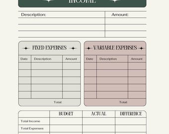 Rastreador de presupuesto de ingresos y gastos (descarga digital)