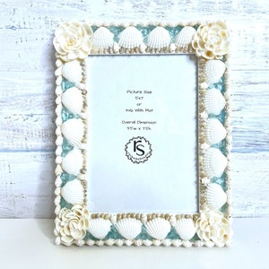 White Shell Picture Frame, 5x7 Photo, Beach Wedding Gift, Beach Decor, Seashell Art, Vacation Memory