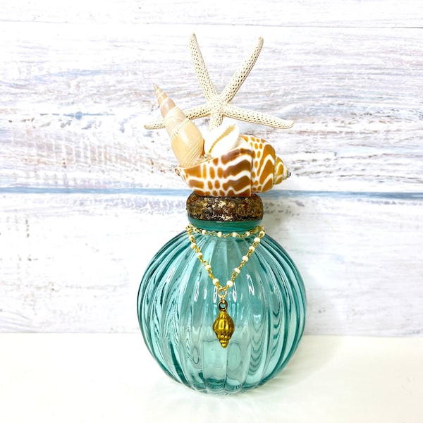 Shell Bottle, Beach Decor, Decorative Bottle, Beach House, Ocean Lover's Gift, Shell Art