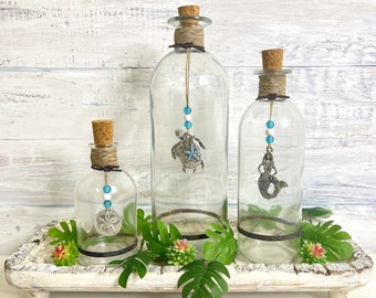 Beach Bottle, Corked Bottle, Ocean Vase, Decorative Bottle, Tropical Decor, Beach Decor, Beach Lover's Gift