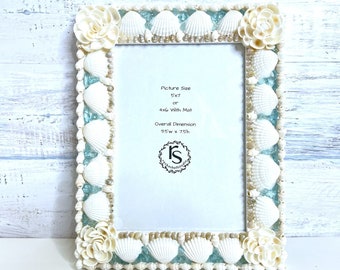 White Shell Picture Frame, 5x7 Photo, Beach Wedding Gift, Beach Decor, Seashell Art, Vacation Memory