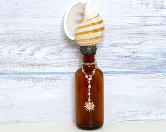 Shell Bottle, Vintage Amber Brown  Bottle, Beach Decor, Coastal Theme, Beach House, Shell Collector, Ocean Lover's Gift
