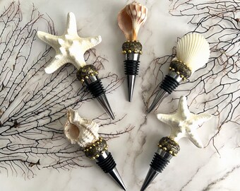 Shell Bottle Stopper, Wine Stopper, Gold Studs, Shell Decor