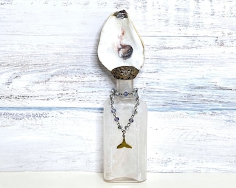 Shell Bottle, Beach Decor, Vintage Decorative Bottle, Beach House, Oyster Shell, Shell Art, Beach Lover's Gift