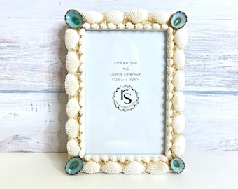 White Shell Picture Frame, 4x6 Photo, Beach Wedding Gift, Beach Decor, Seashell Art, Vacation Memory
