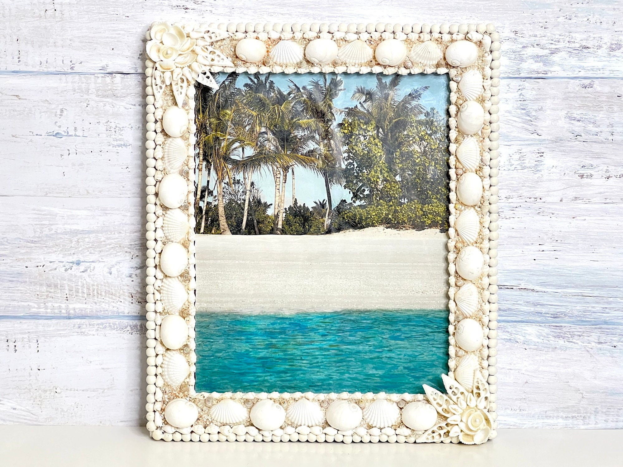 White Shell Picture Frame, 8x10 Photo, Beach Wedding Gift, Beach