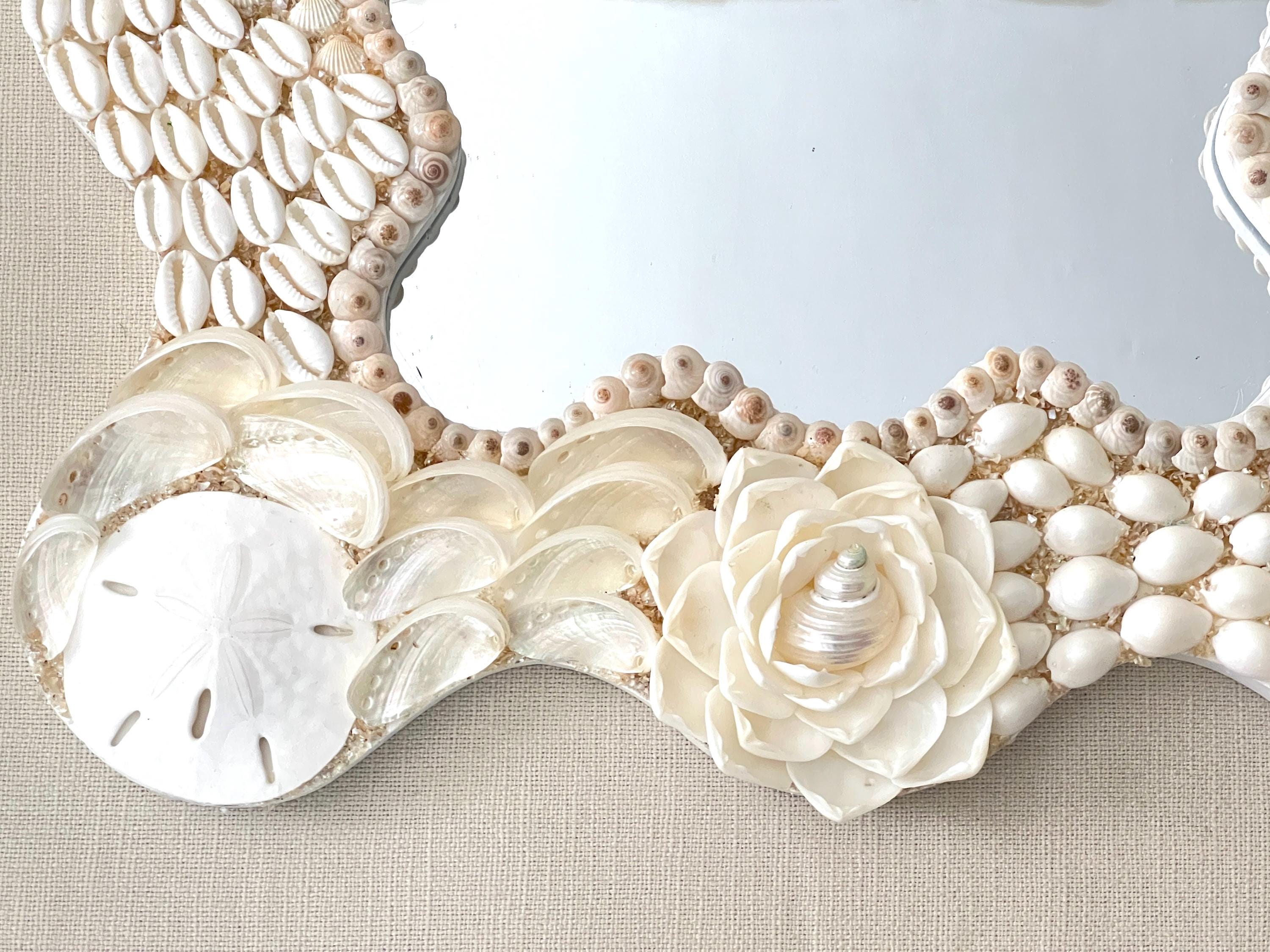 White Seashell Mirror, Wall Decor Shell Art, Coastal Decor, Beach ...