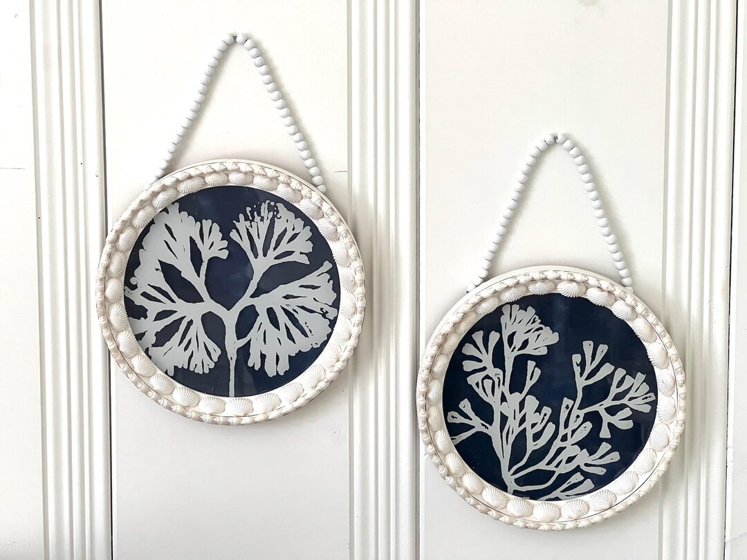 View of Wall Decor Coral, Set of 2, Seashell Wall Art, Beach Wall Hanging ...