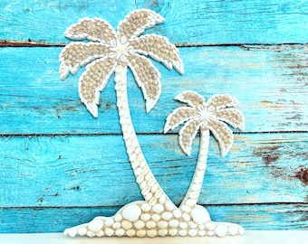 Palm Tree Shell Wall Decor, Wall Art, Palm Tree Shell Mosaic, Beach Home Decor, Tropical Art