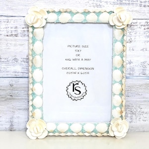 White Shell Picture Frame, 5x7 Photo, Beach Wedding Gift, Beach Decor, Seashell Art, Vacation Memory