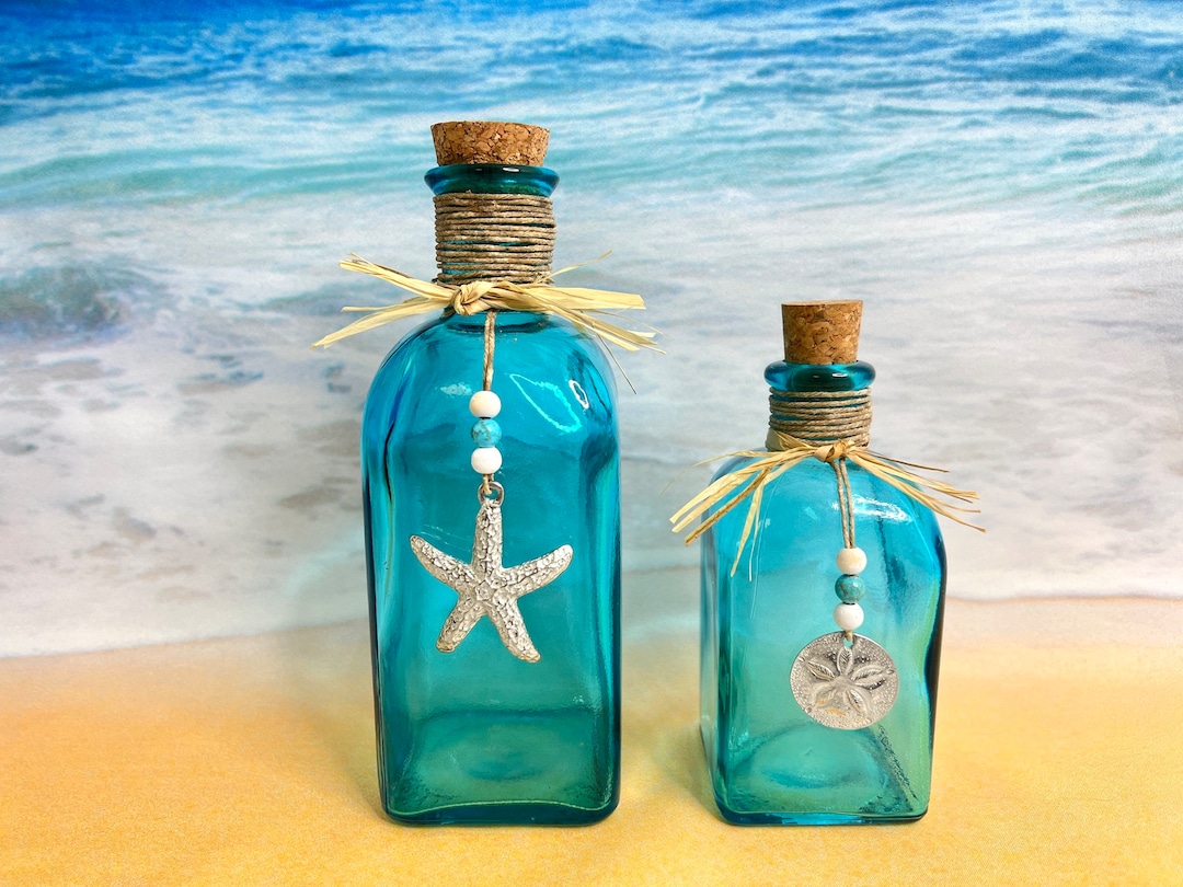 Beach Bottle, Corked Bottle, Ocean Vase, Aqua Vase, Decorative Bottle