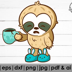 ナマケモノ SVG、疲れた SVG、かわいいナマケモノ SVG、かわいい SVG、眠い時間 SVG、かわいいシャツ SVG、Cricut 用カット ファイル、シルエット ファイル、DXF、コーヒーが必要
