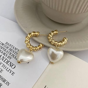 Pearl Heart Earrings -  UK