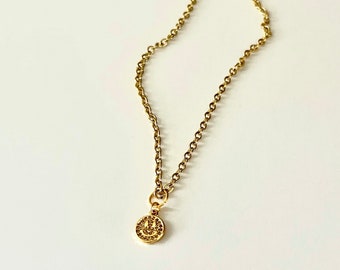 Gold Smiley Face Necklaces // Paperclip and Plain Chain - Etsy