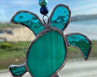 Stained glass hanging sun catcher sea turtle