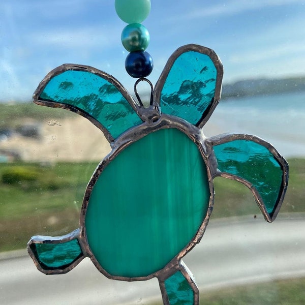 Stained glass hanging sun catcher sea turtle