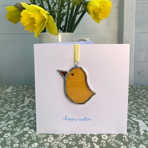 Osterkarte mit Buntglas Küken Suncatcher