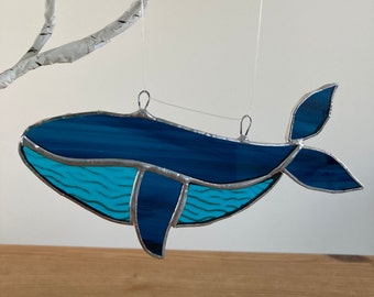 Stained Glass Blue Whale Suncatcher