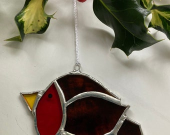 Stained Glass Christmas Robin Sun Catcher