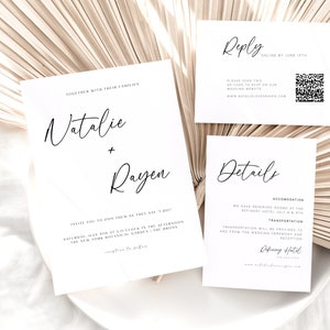 Minimalist Wedding Invitation Template, Modern Wedding Invite, Instant Download, Wedding Invite, QR Code Rsvp, JL-W022 image 8