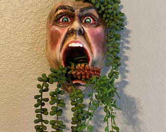 Wall Hanging Face Planter Screaming George Whimsical Garden Pot Head Art