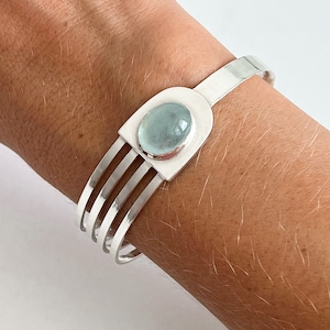 Deco cuff, Aquamarine, Sterling Silver