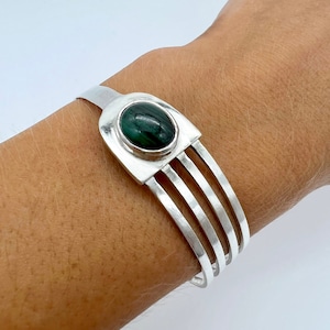 Deco cuff, Malachite, Sterling Silver