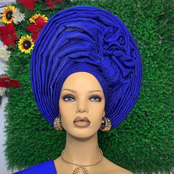 Pre-tied Gele,Autogele,African fashion,Unique auto Gele,African headwrap,Aso oke,Nigerian headtie,African gele,Head wrap,Turban,Auto gele