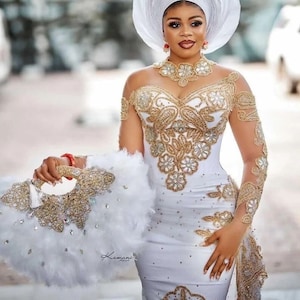 White and gold traditional wedding attire outlet