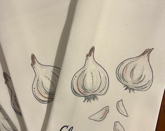 Strofinaccio da cucina - Strofinaccio da cucina - Spicchi d'aglio - Aglio - Regalo per la casa - Regalo per la mamma - Cucina - Regalo per l'ospite - Illustrazione originale ad acquerello