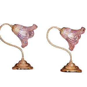 Set of 2 Murano iridiscent pink table lamps