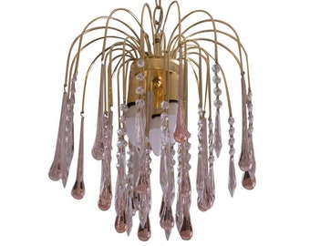 Lady Laly, Pink Drops Murano Chandelier, 1970s