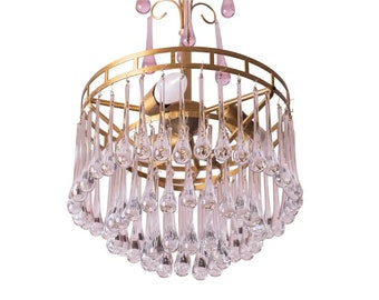 The White Crown, Murano Chandelier White and Purple Drops, 1960s