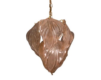 Magnifique lustre vintage de Murano avec des feuilles aux reflets orange et roses